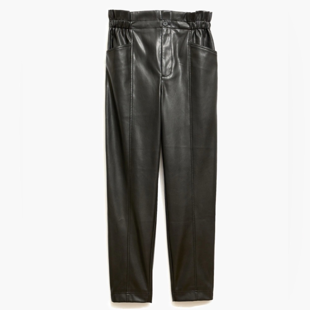 MADEWELL Black Vegan Leather Pull On Paperbag High Waist Utility Pants Size 8